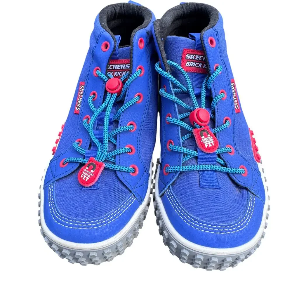 Skechers Kool Brick‎ Kicks Platform Shoes Sneaker Unisex Kids 4.5 Blue Mid Lego